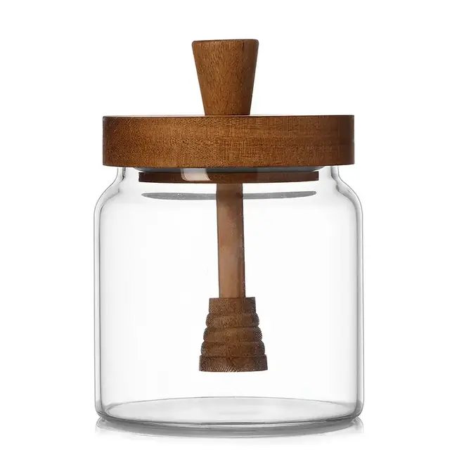 Mirac Glazen honingpot met een houten deksel / lepel