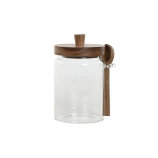 Bavary  Glass storage jar with a wooden lid and spoon