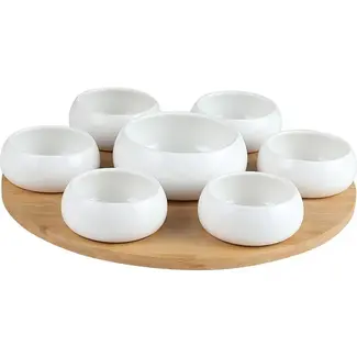 Mirac Porcelain snack bowls with wooden turntable