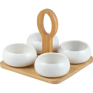 Mirac Porcelain snack bowl with wooden stand