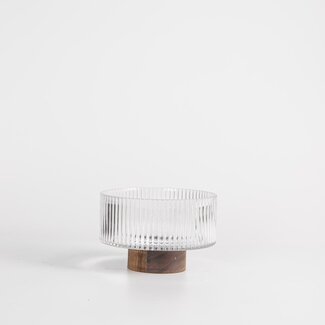 Bavary  Ripple glass bowl with acacia wooden base - S