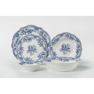 Mirac Vintage 25-piece dinnerware set with floral design blue