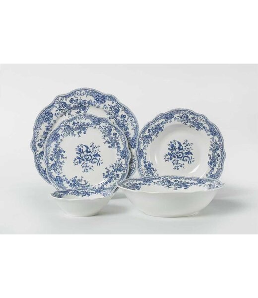 Mirac Vintage 25-piece dinnerware set with floral design blue