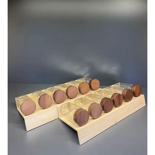 Geen Herb pots with acacia wooden cap - 12 pieces with holder