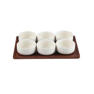 Mirac Porcelain snack bowls with acacia plateau
