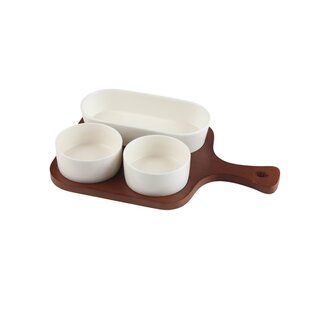 Mirac Porcelain snack bowls with acacia plateau