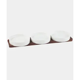 Mirac Porcelain snack bowls with acacia serving board