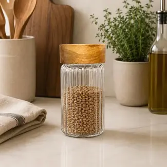 Geen Space spice jars with acacia wood lids – 6 pieces