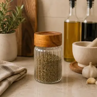 Geen Space kruidenpotjes met acacia houten dop - 6 stuks
