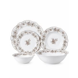 Mirac Vintage Rosemont 25-piece dinnerware set with floral design Mocha Brown