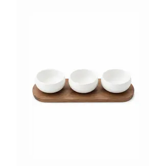 Mirac Porcelain Belicia snack bowls with acacia tray
