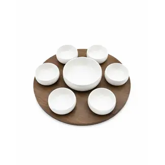 Mirac Porcelain Belicia snack bowls with acacia wood rotating tray