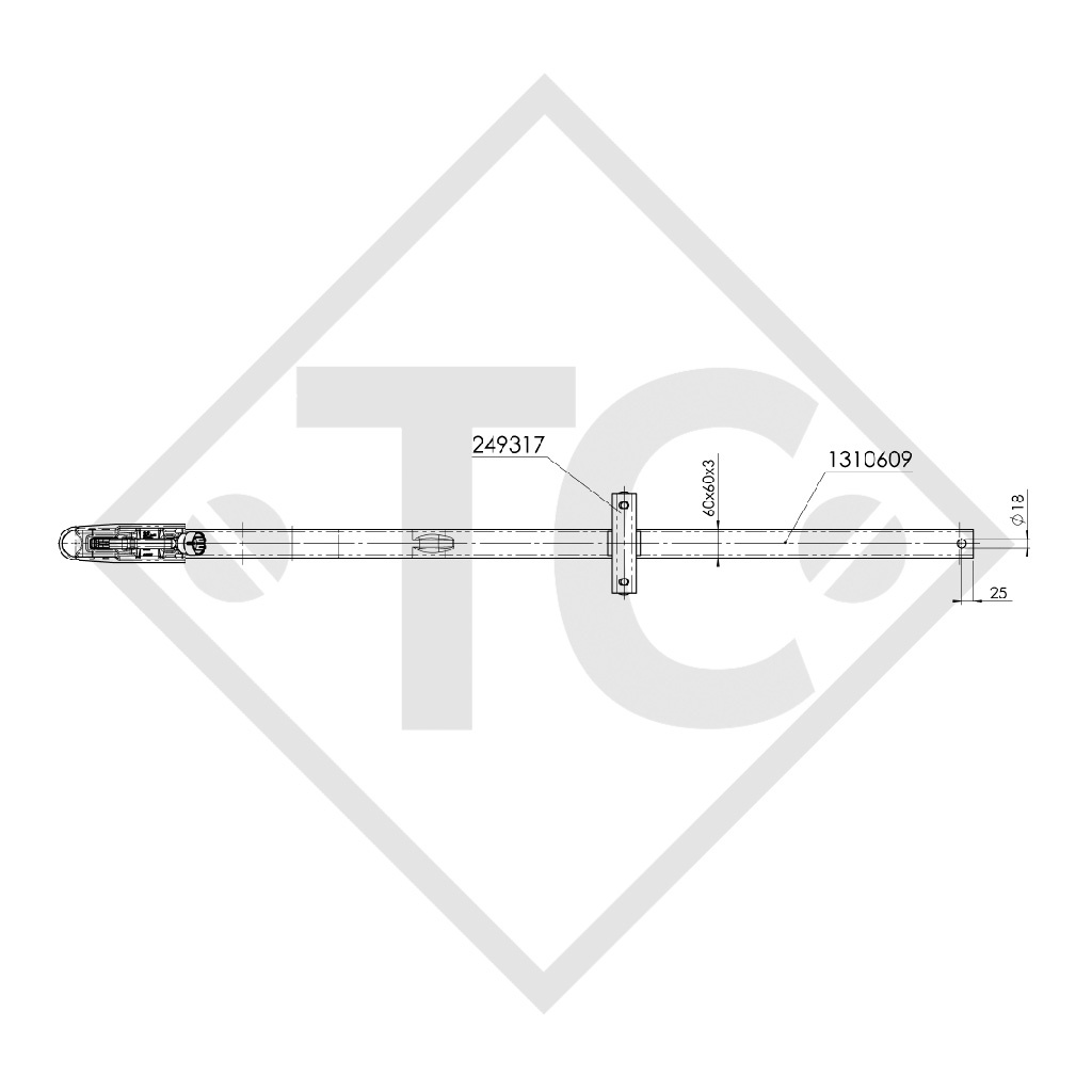 Drawbar type K4 vers. A1 square tube cranked up to 750kg with clamping mount 249317