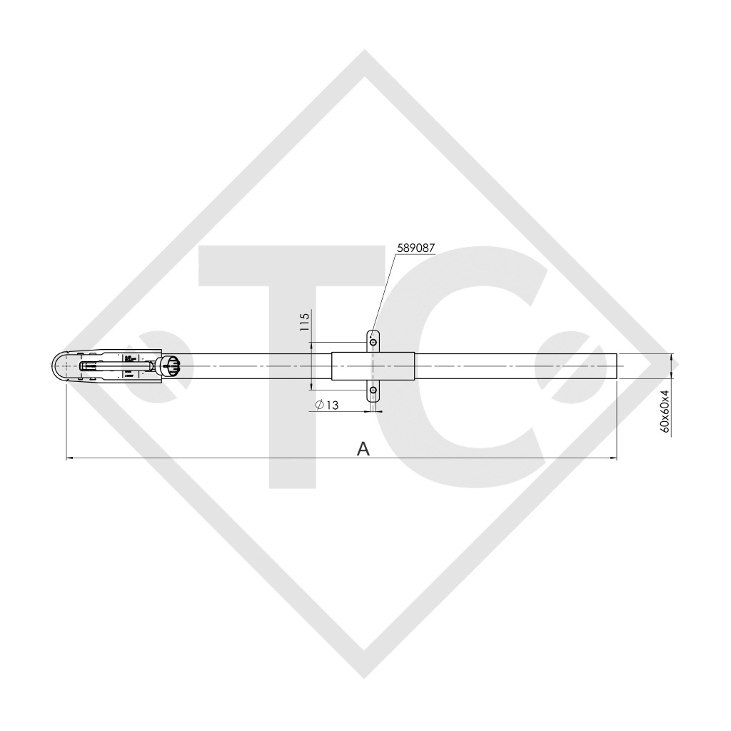 Drawbar type K4 vers. A2 vierkant nach unten gekröpft bis 750kg