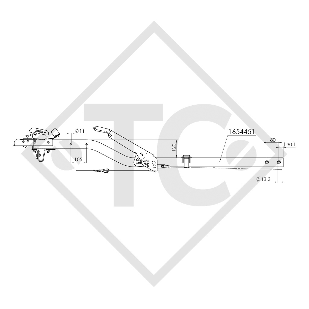 Timone tipo K4 vers. A2 quadro curvo fino a 750kg con freno di stazionamento