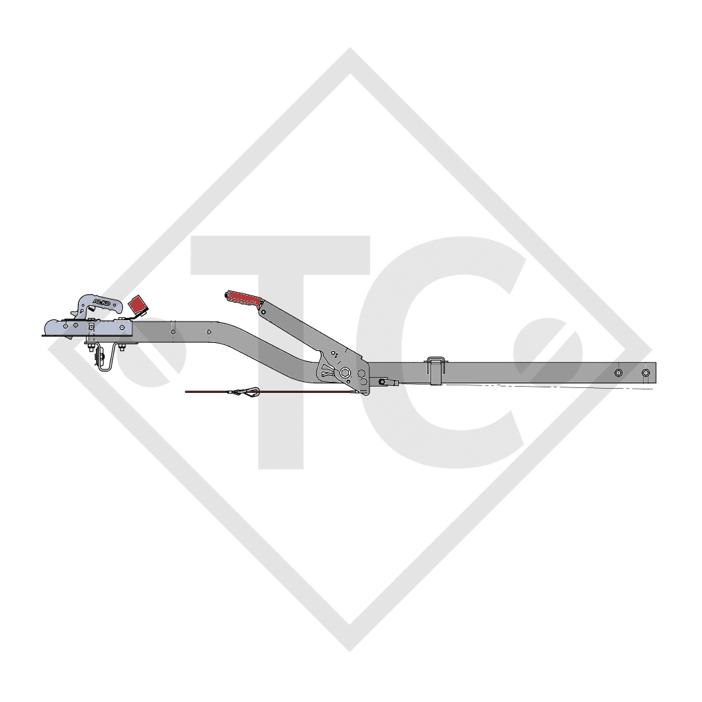 Drawbar type K4 vers. A2 square tube cranked up to 750kg with parking brake