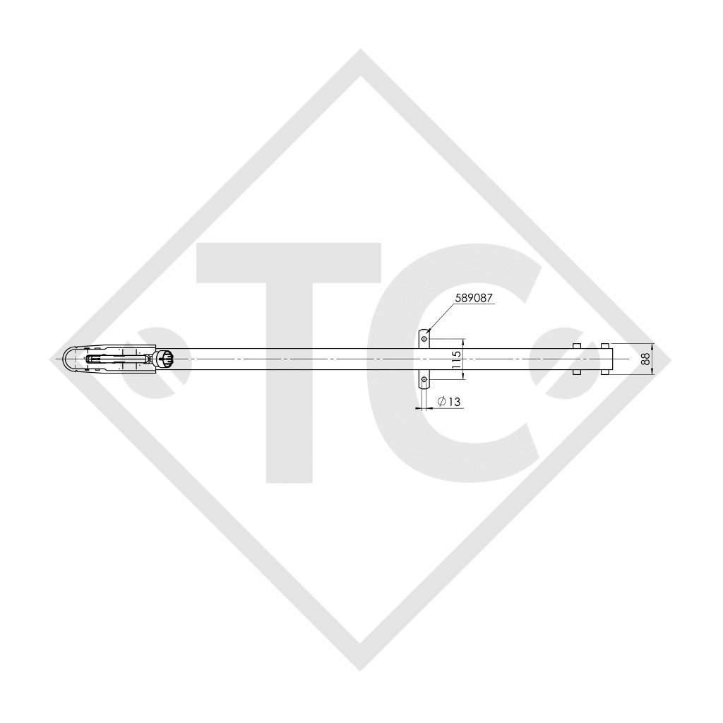 Drawbar type R4 vers. A3 square tube straight up to 750kg for top hat profile 90mm