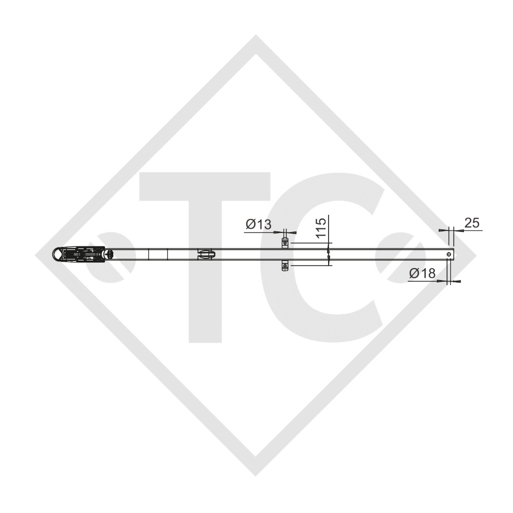 Drawbar type K4 vers. A2 square tube cranked up to 750kg