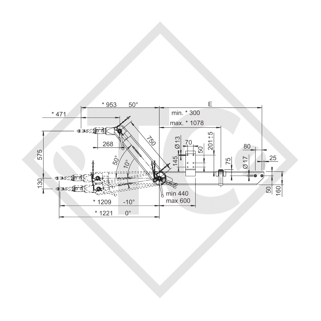 Height-adjustable drawbar type 353 VB vers. G for trailers with pneumatic brakes 3500kg