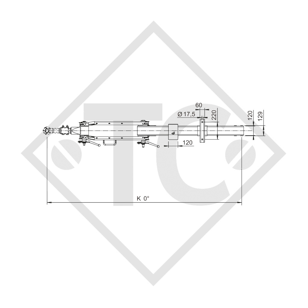 Height-adjustable drawbar type 353 VB vers. G for trailers with pneumatic brakes 3500kg