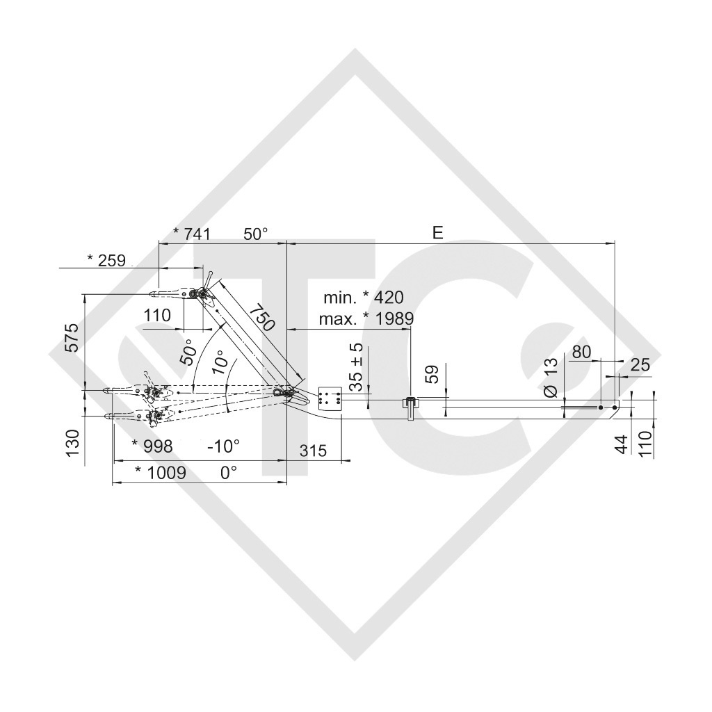 Zugverbindung Zahnscheibe Typ 70.1 VO Ausf. C1 höhenverstellbar mit Deichselprofil bis 750kg