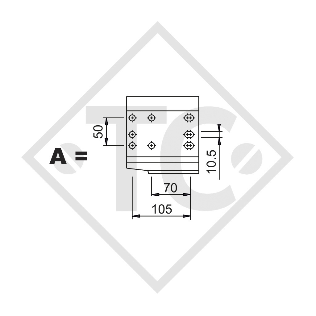 Towbar connection toothed washer type 70.1 VO vers. C1 height-adjustable with drawbar section up to 750kg, 2 clamping mounts