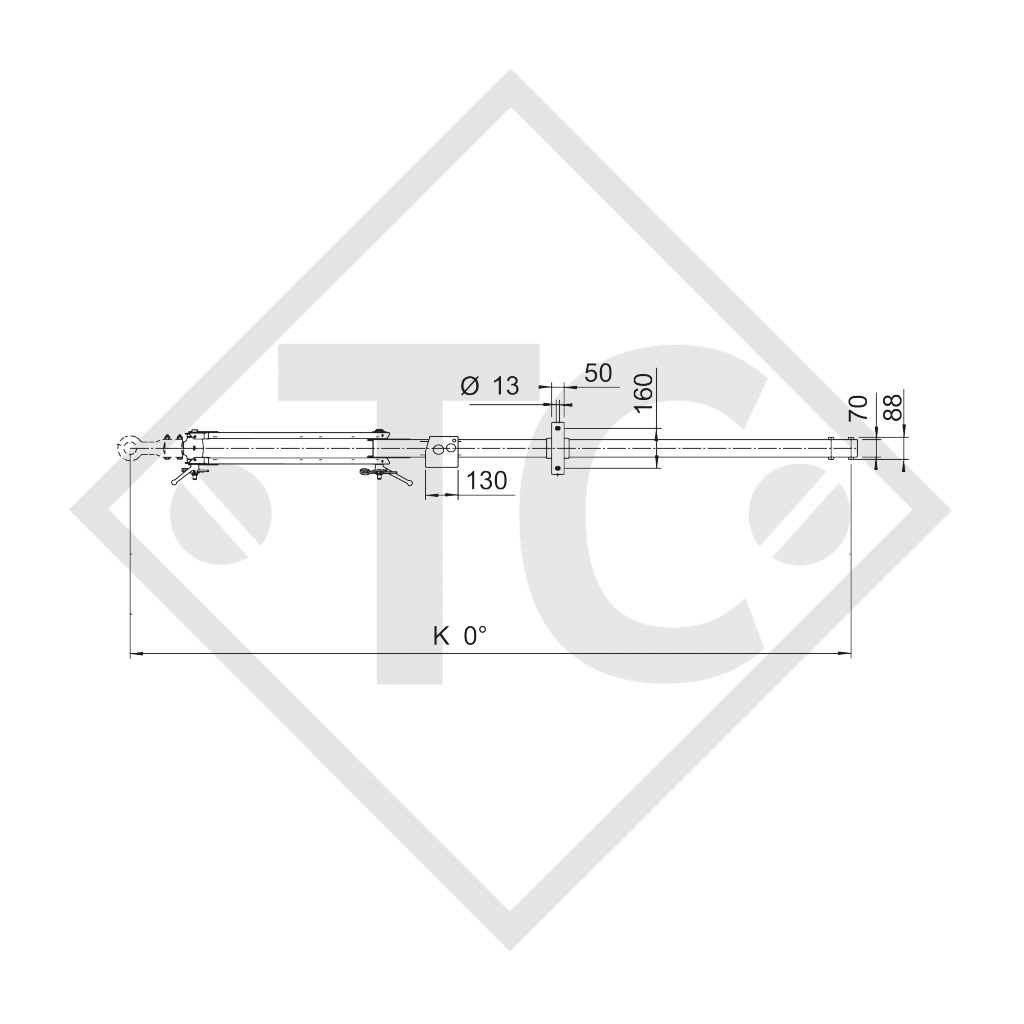 Towbar connection toothed washer type 70.1 VO vers. C1 height-adjustable with drawbar section up to 750kg and parking brake