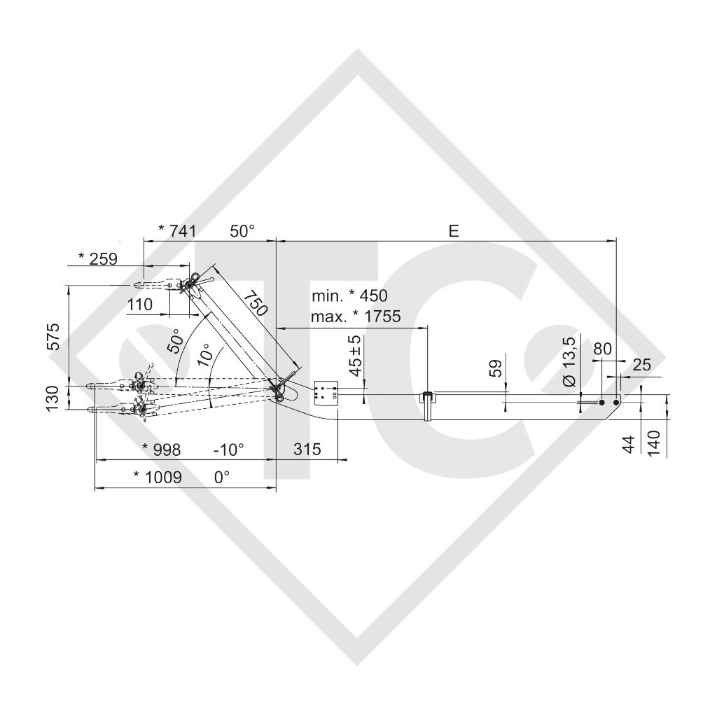 Zugverbindung Zahnscheibe Typ 102 VB Ausf. N höhenverstellbar mit Deichselprofil bis 1100kg