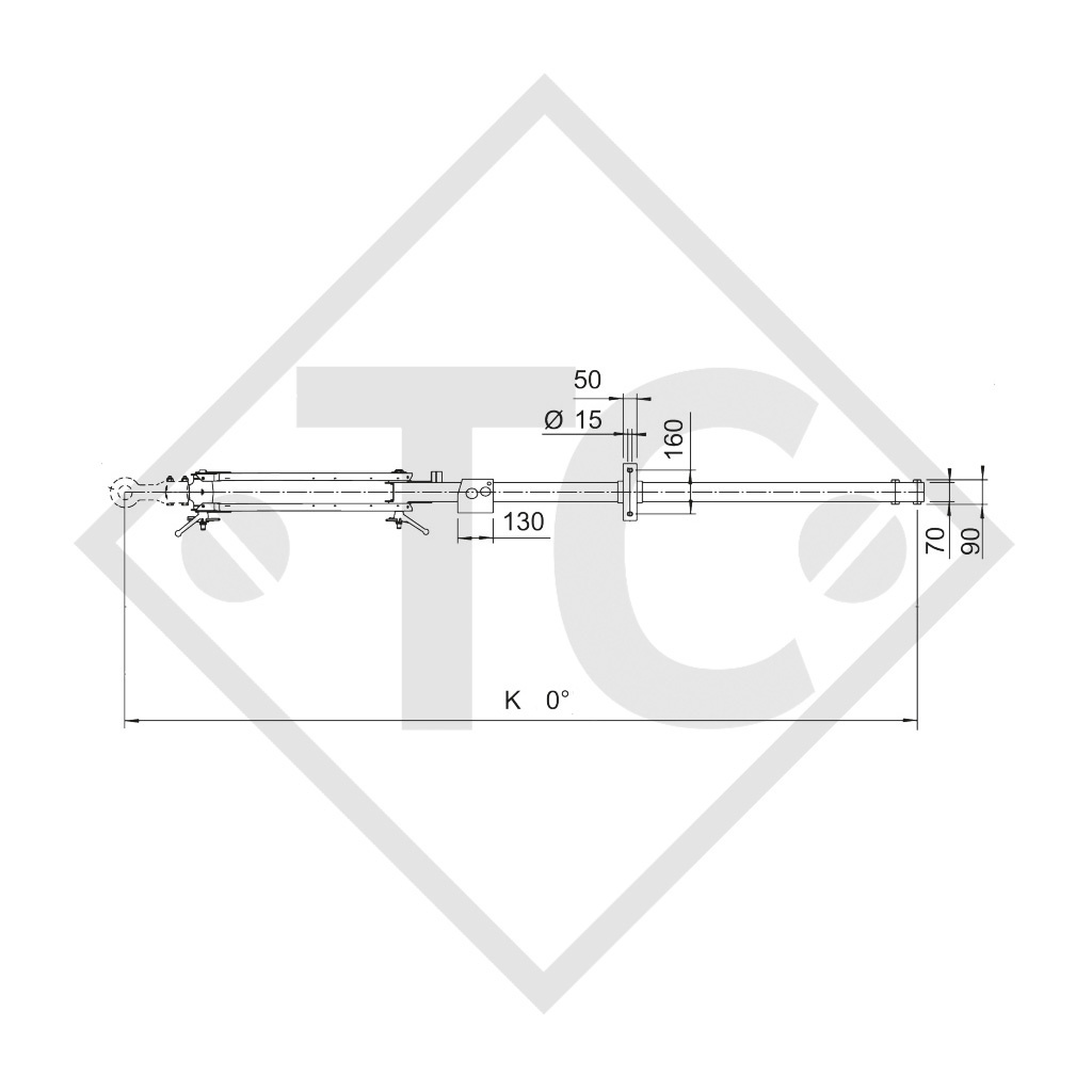 Towbar connection toothed washer type 102 VB vers. N height-adjustable with drawbar section up to 1100kg