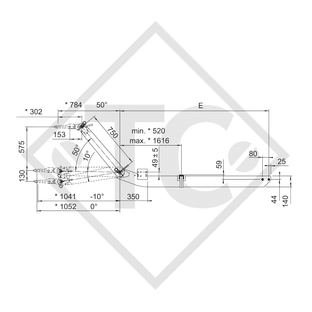 Towbar connection toothed washer type 162 VB vers. M height-adjustable with drawbar section up to 1600kg