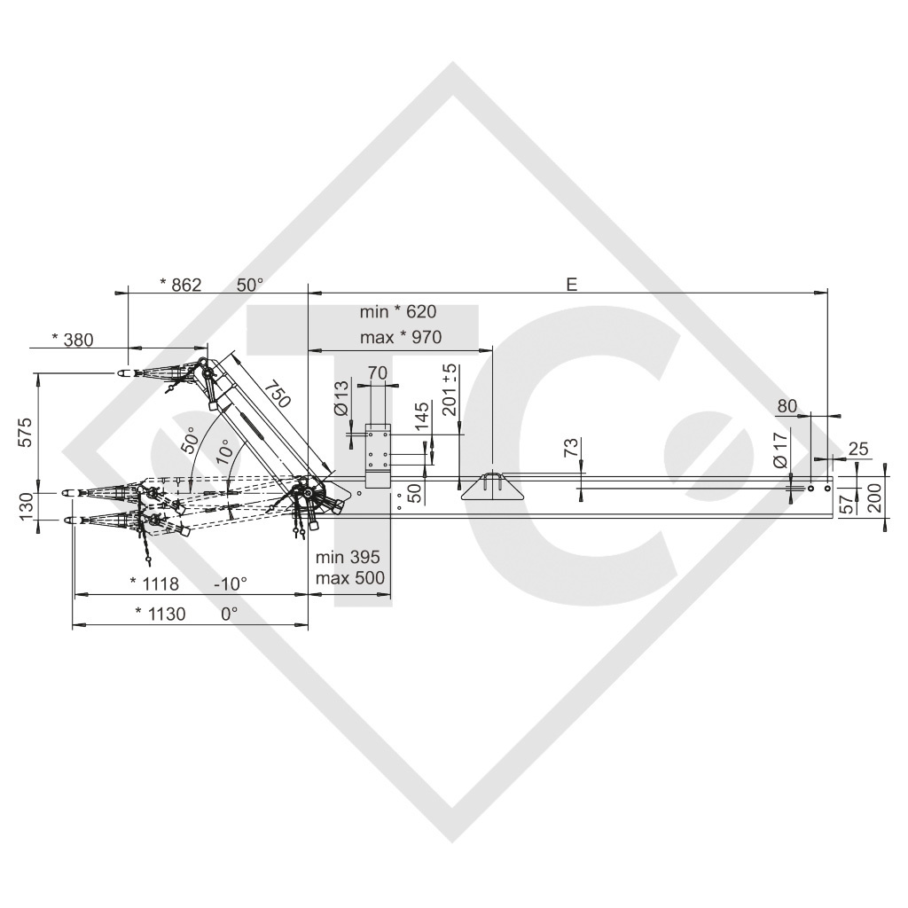 Height-adjustable drawbar type 501 VB vers. A for trailers with pneumatic brakes 5000kg