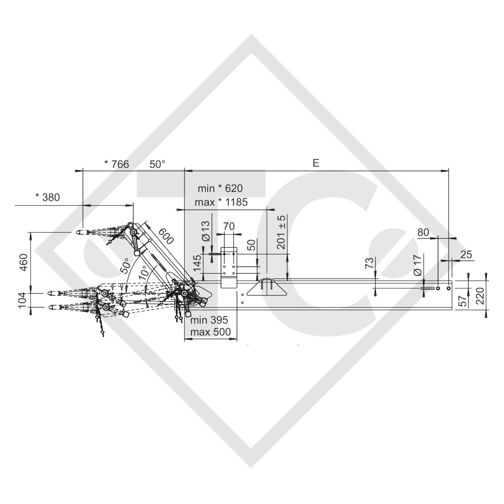 Height-adjustable drawbar type 751 VB vers. A1 for trailers with pneumatic brakes 7500kg