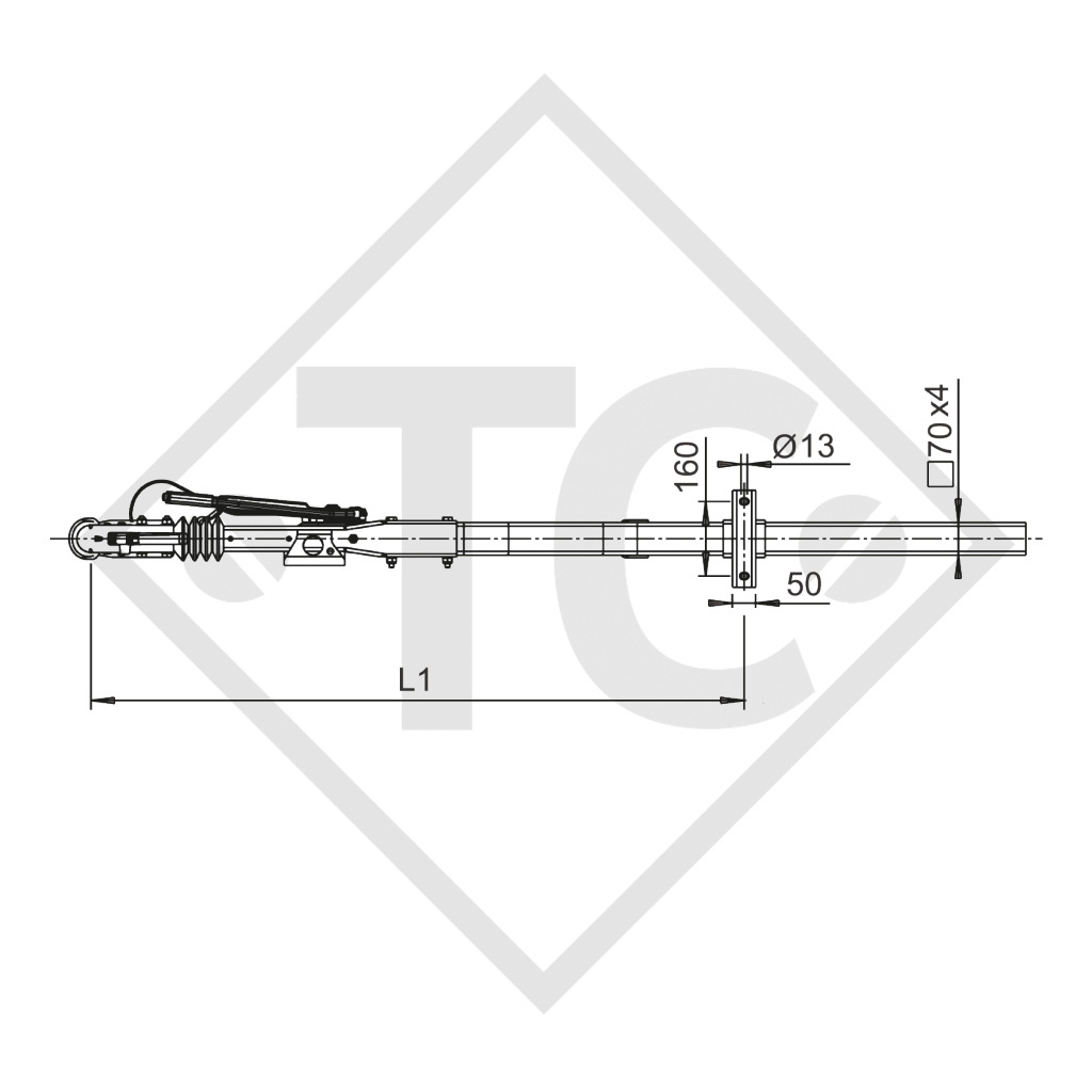 Freno a repulsione quadro tipo 90 S/3 - K10 vers. A1 con timone curvo 700 - 1000kg