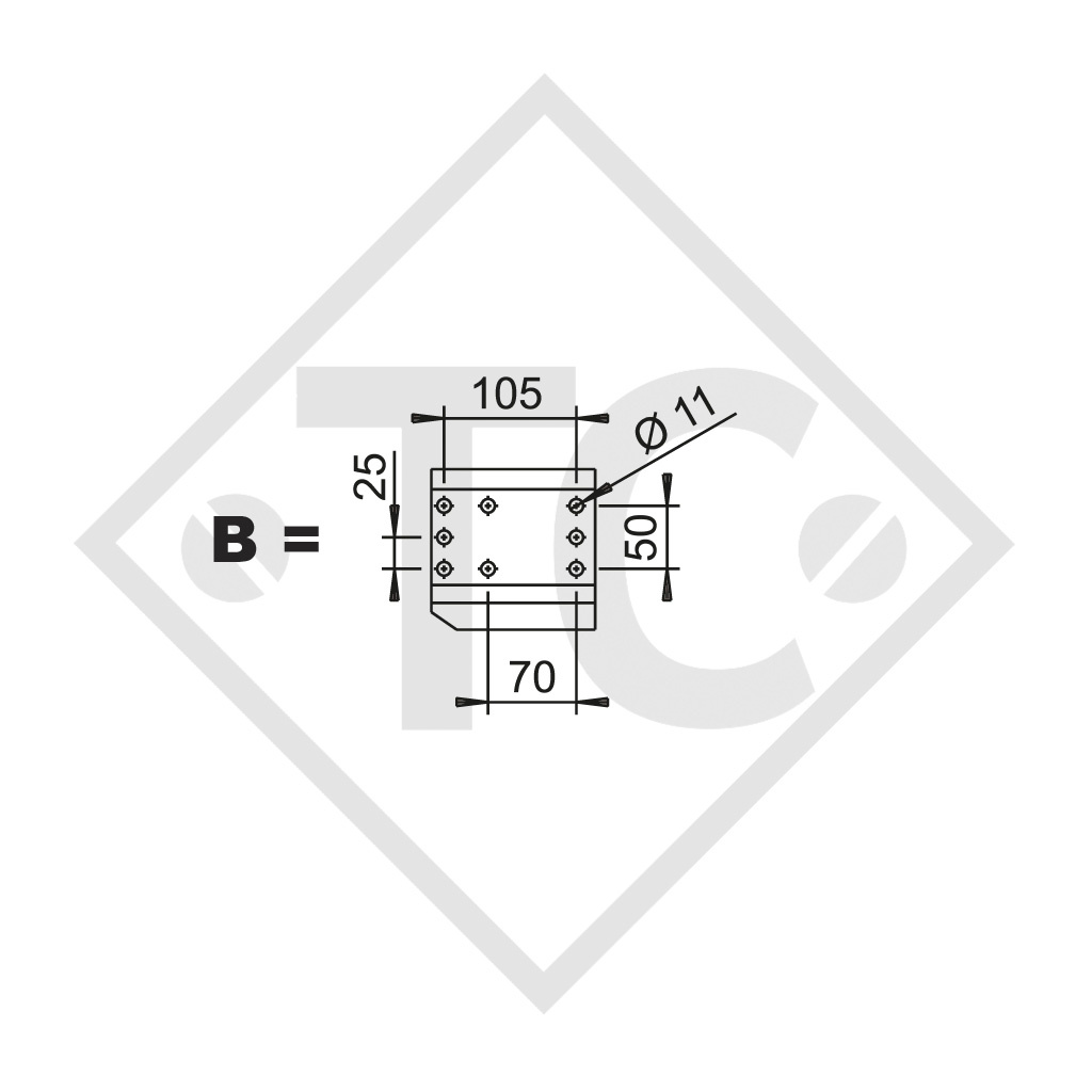 Timon coude carré freiné type Typ 161 S/B - K16, PTAC de 700 à 1350kg