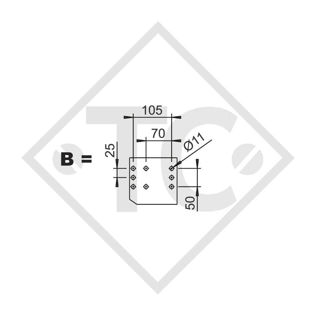 Auflaufeinrichtung vierkant Typ 161 S - R26 Ausf. A mit Deichselprofil gerade 950 bis 1600kg