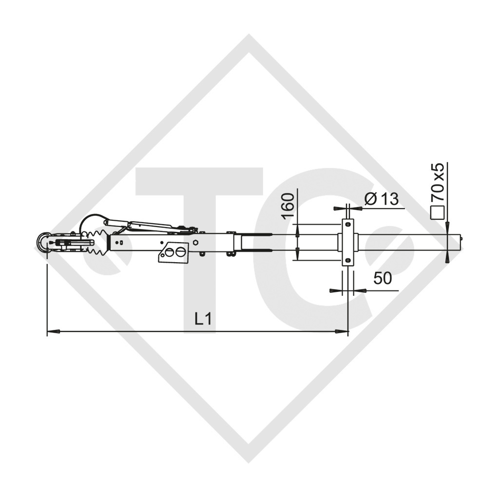 Auflaufeinrichtung vierkant Typ 161 S/B - K16 mit Deichselprofil gekröpft 700 bis 1350kg