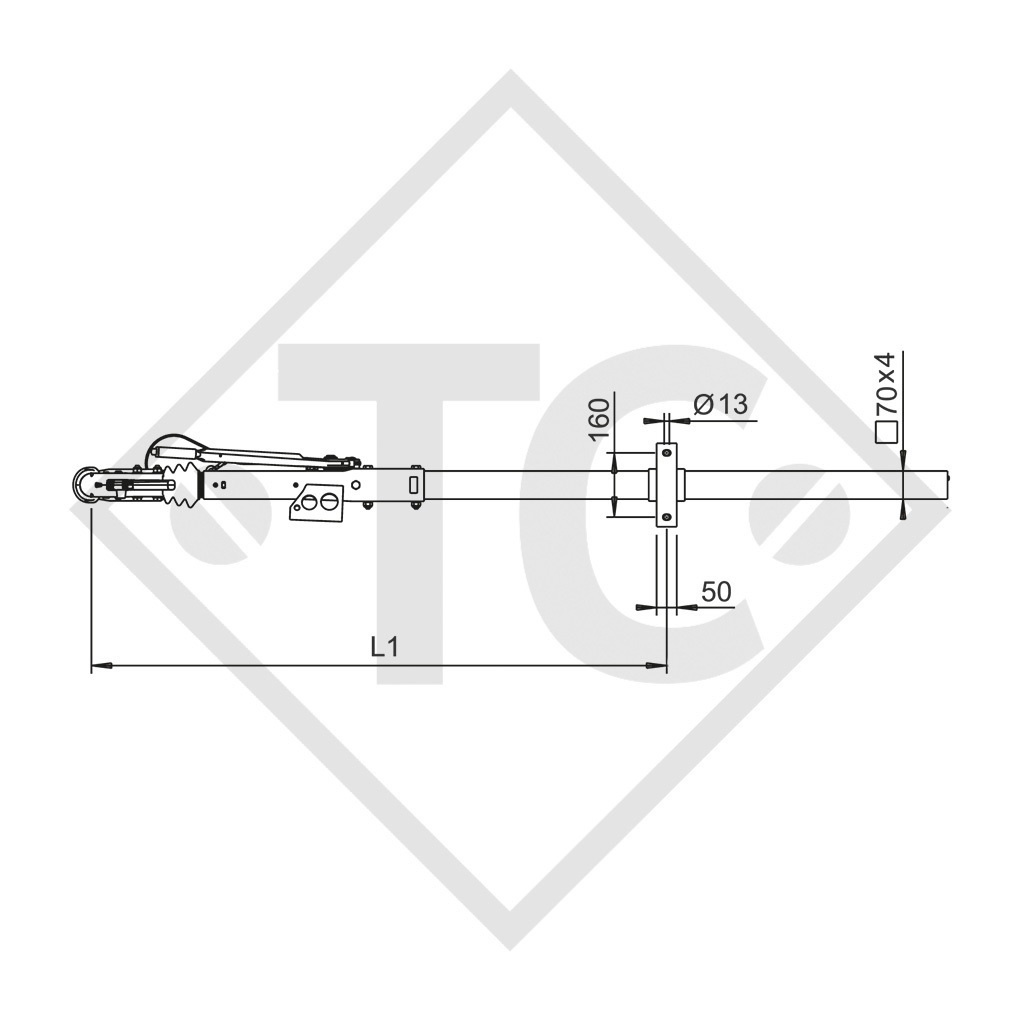 Enganche de inercia cuadrado modelo 161 S - R16 vers. A con lanza recta 950 a 1600kg