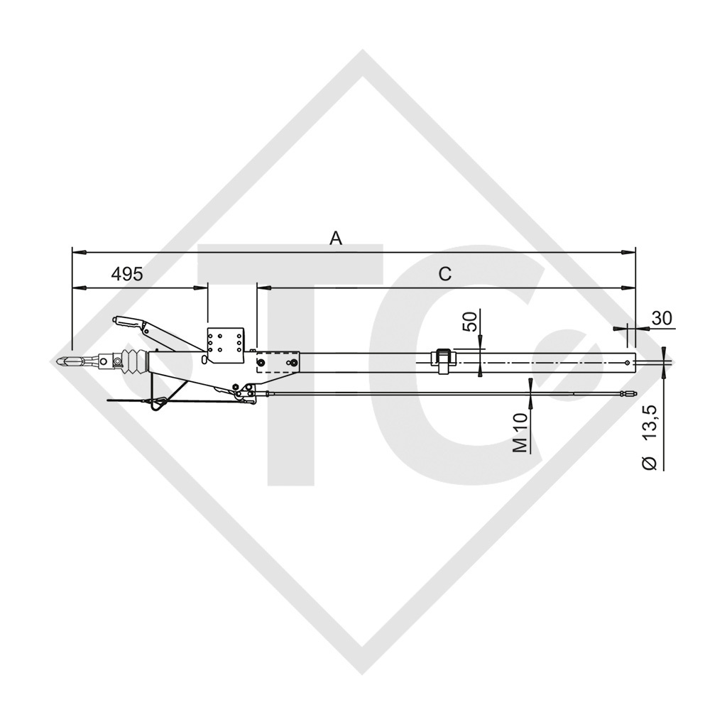 Enganche de inercia cuadrado modelo 161 S - R16 vers. A con lanza recta 950 a 1600kg