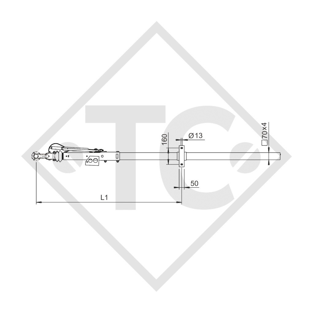 Enganche de inercia cuadrado modelo 161 S - R16 vers. A con lanza recta 950 a 1600kg