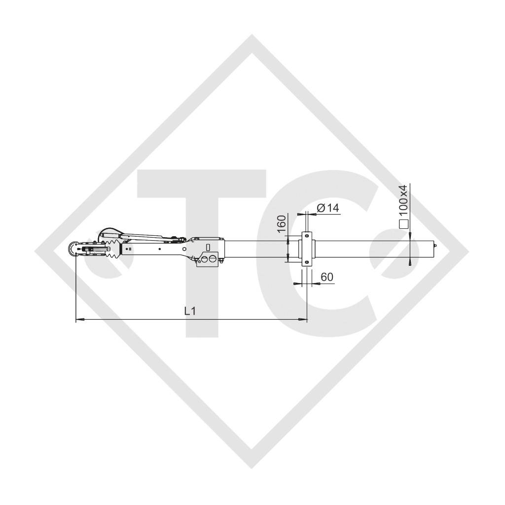 Enganche de inercia cuadrado modelo 161 S - R26 vers. A con lanza recta 950 a 1600kg