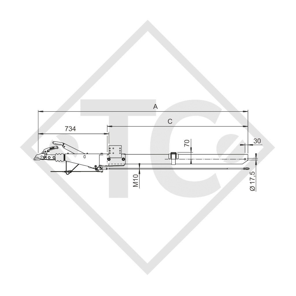 Auflaufeinrichtung vierkant Typ 161 S - R26 Ausf. A mit Deichselprofil gerade 950 bis 1600kg