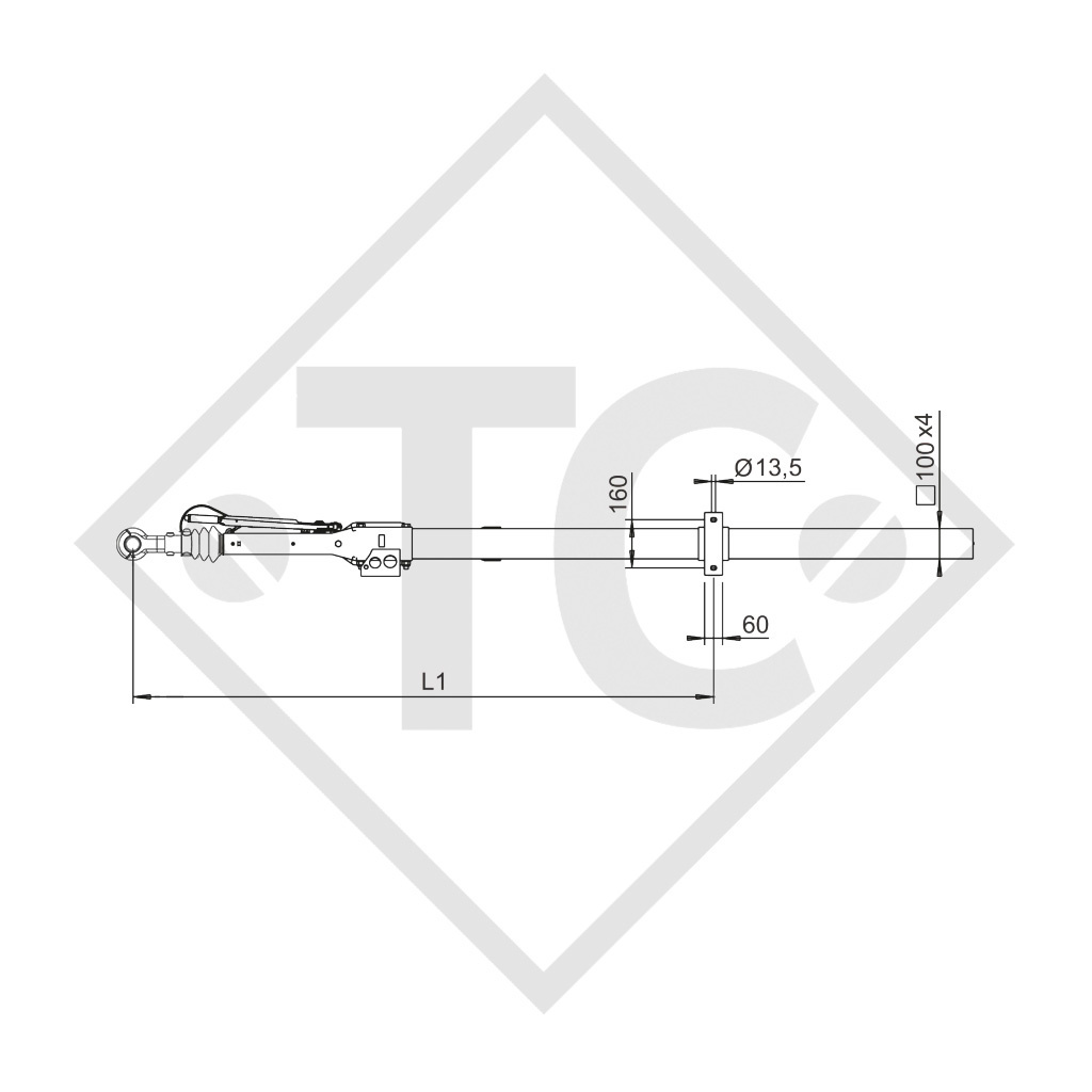 Enganche de inercia cuadrado modelo 161 S - K26 vers. A con lanza curvada 950 a 1600kg