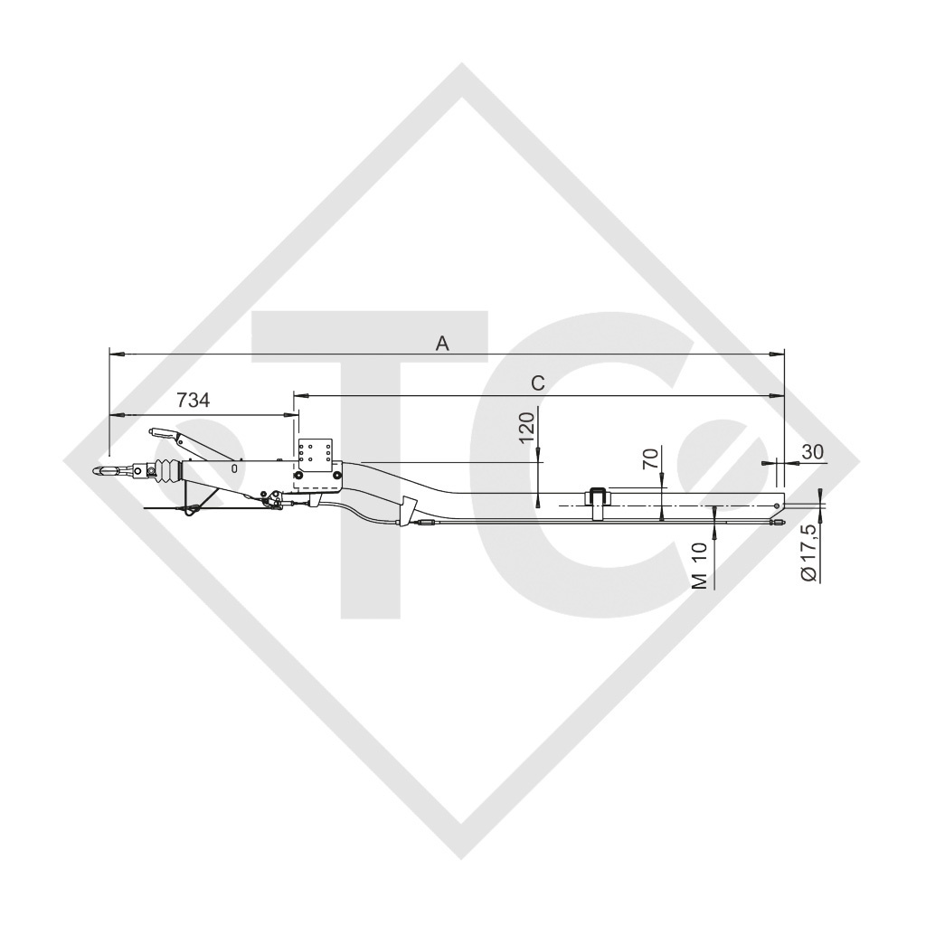 Auflaufeinrichtung vierkant Typ 161 S - K26 Ausf. A mit Deichselprofil gekröpft 950 bis 1600kg