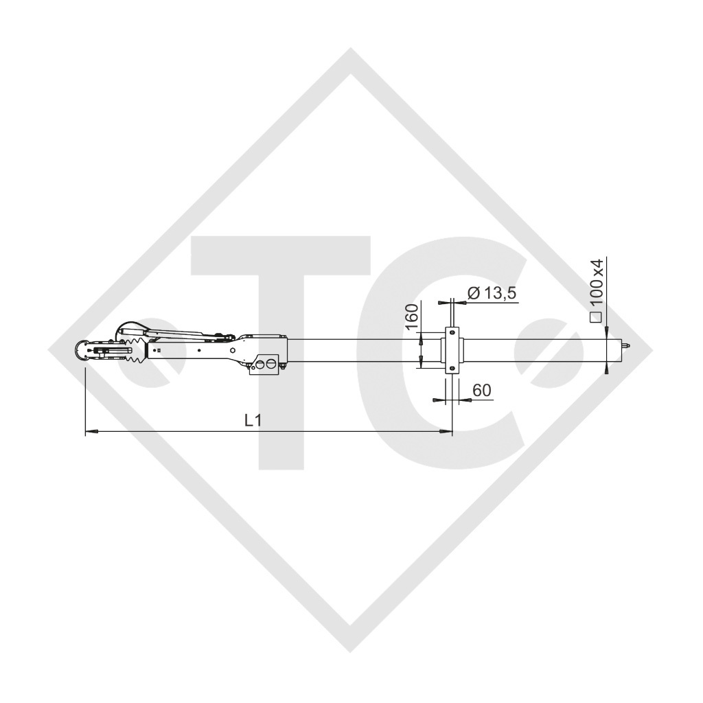 Enganche de inercia cuadrado modelo 251 S - R26 vers. A con lanza recta 1500 a 2600kg