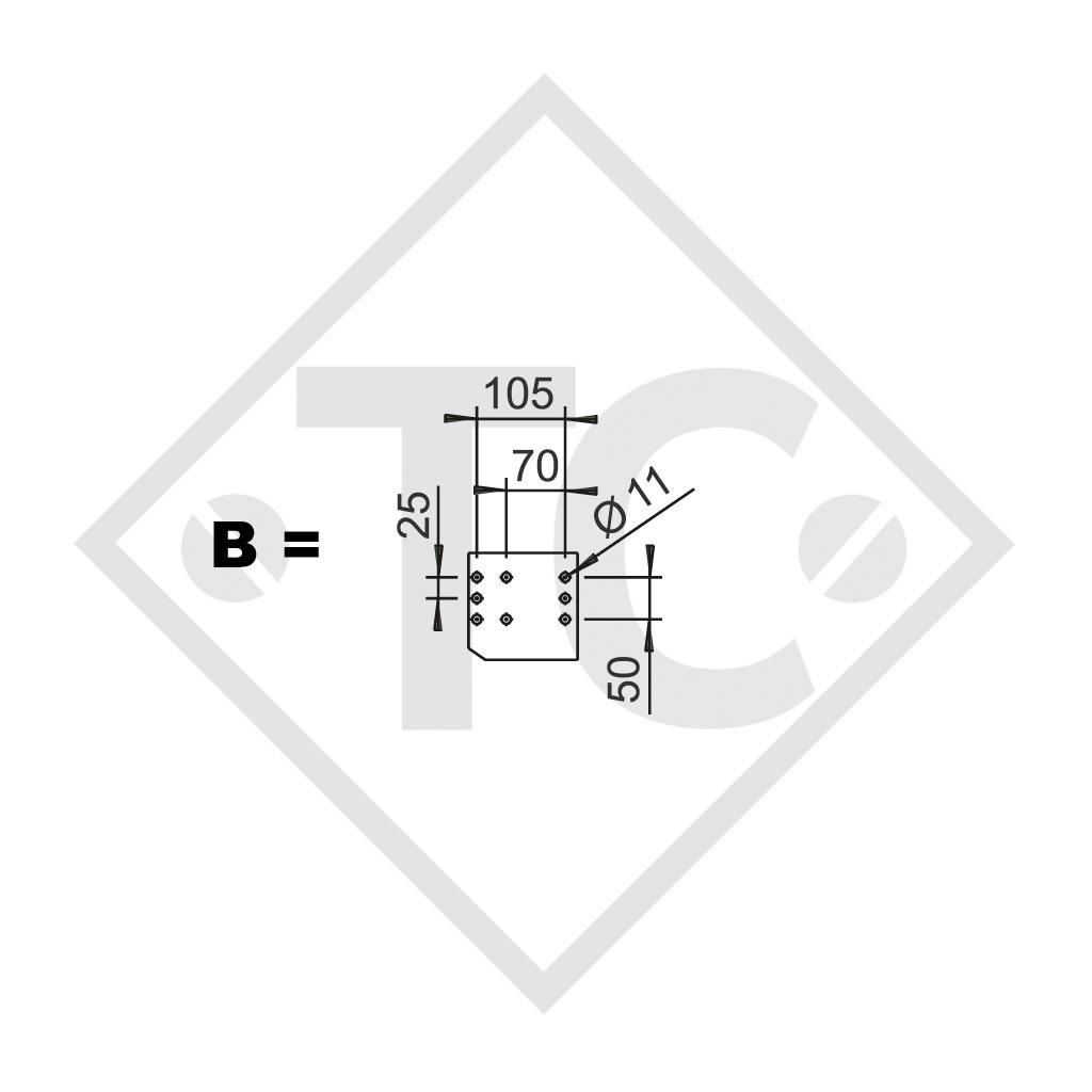 Enganche de inercia cuadrado modelo 251 S - K26 vers. B con lanza curvada 1500 a 2600kg