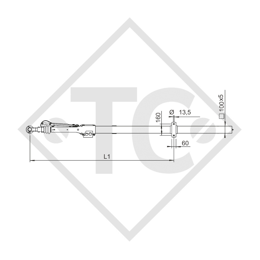 Auflaufeinrichtung vierkant Typ 251 S - K26 Ausf. B mit Deichselprofil gekröpft 1500 bis 2600kg