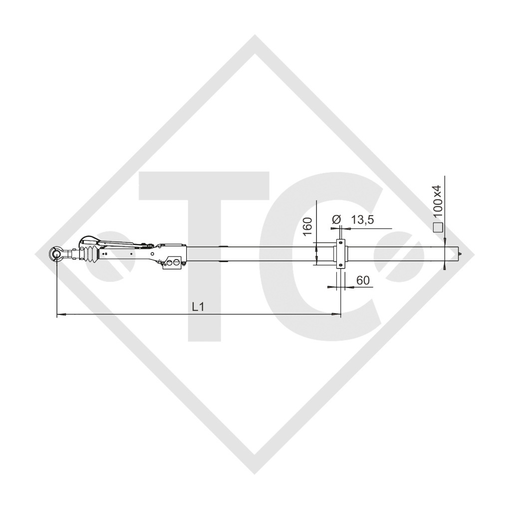 Auflaufeinrichtung vierkant Typ 251 S - K26 Ausf. A mit Deichselprofil gekröpft 1500 bis 2200kg