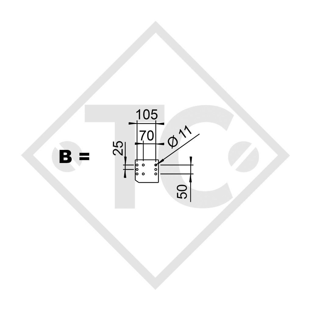 Timon droit carré freiné type 2,8 VB/1-C - R35 version B, PTAC de 2500 à 3500kg 10Stk