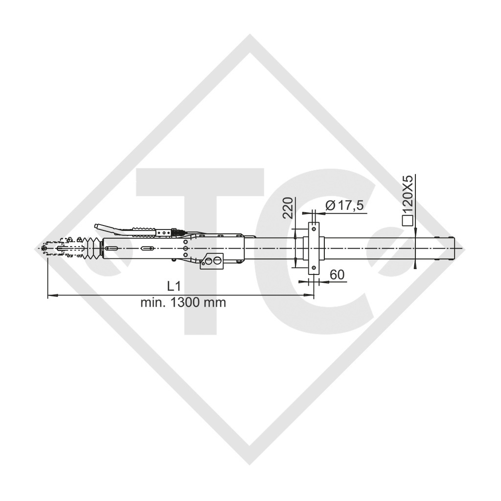 Square overrun device type 2,8 VB/1-C - R35 vers. B with drawbar section straight 2500 to 3500kg 10Stk