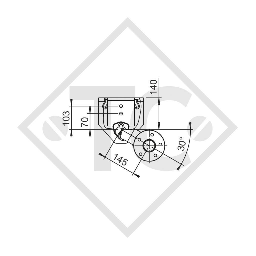 Unbraked axle 750kg BASIC axle type 700-5 with shackle and high axle bracket